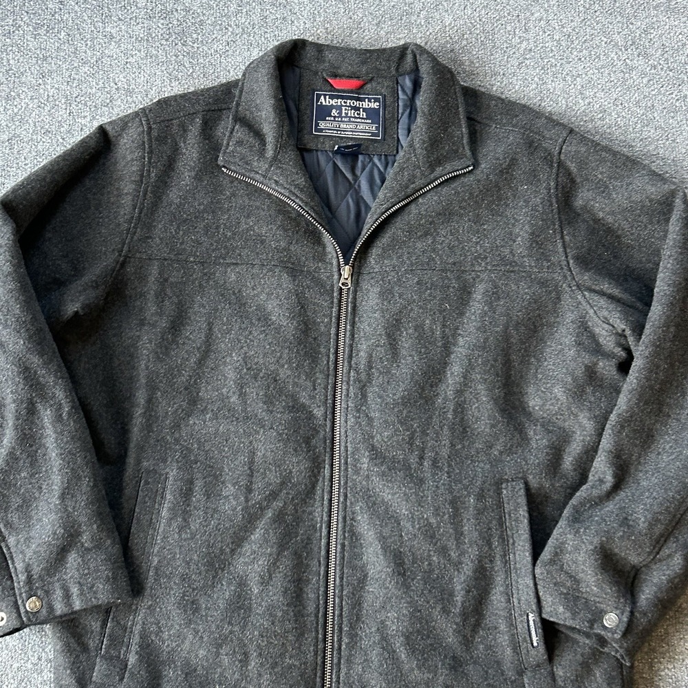 Abercrombie Fitch Jacket Men Extra Large Dark Grey Wool Full Zip Lined VTG Coat